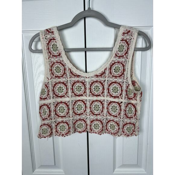 Rachel Zoe S/M Boho Sleeveless Crochet Knit Crop Top Granny Square Festival 70s - Picture 6 of 6